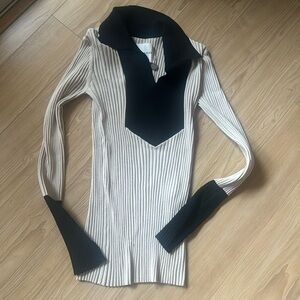 By Malene Birger Black and Cream Ribbed Top